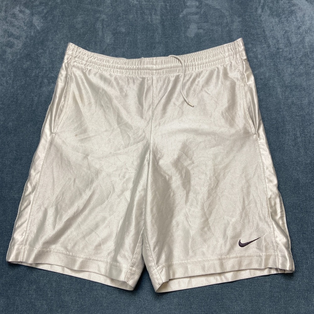 Y2K Nike Basketball Shorts Men Medium Gray Mesh Performance Drawstring Elastic